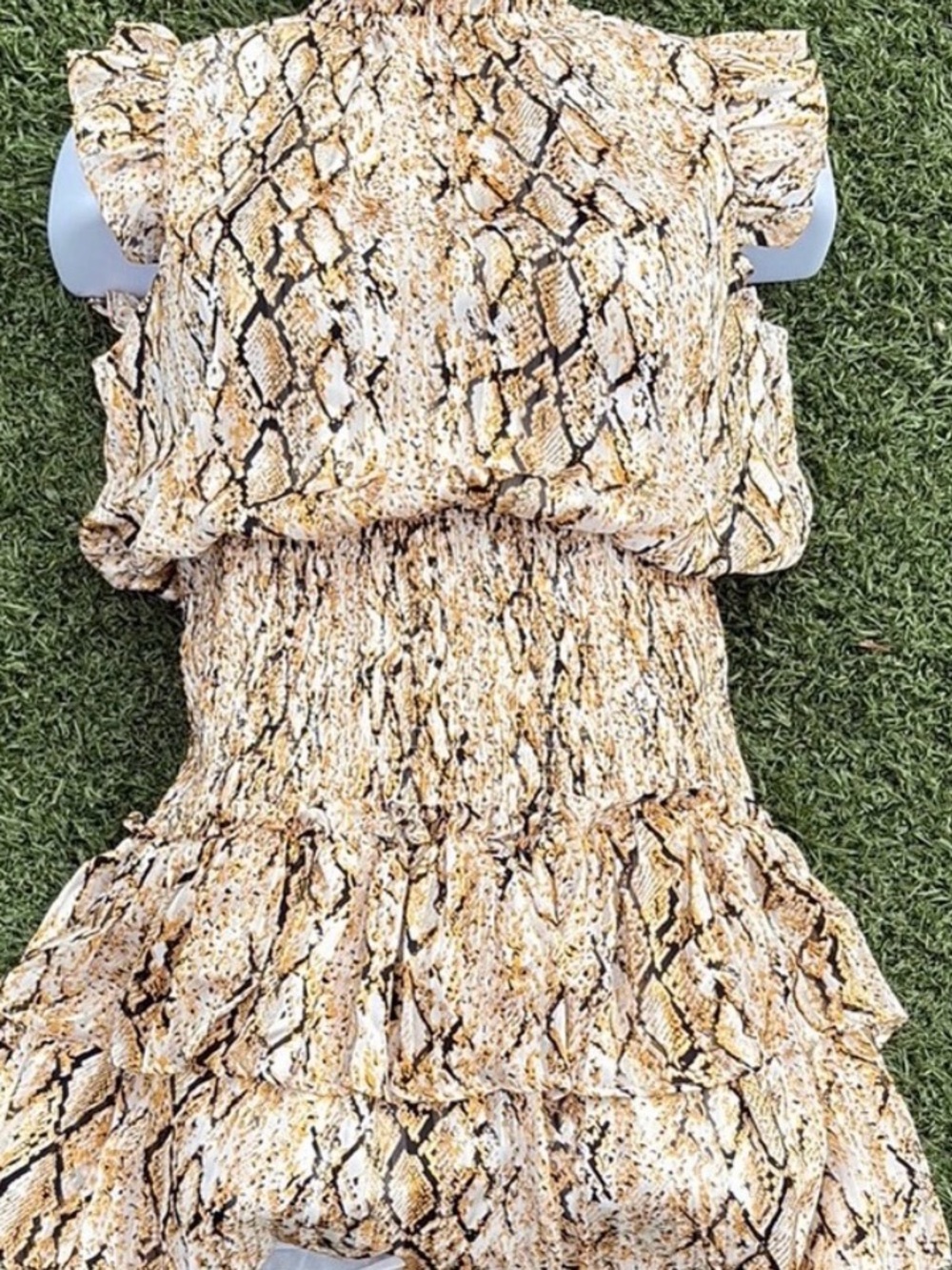 TCEC Sleeveless Snake-Print Ruffle dress  in Cream and Brown
